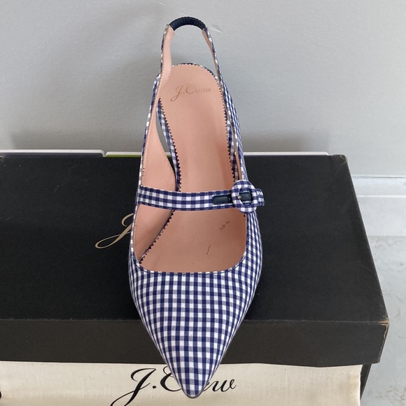 Like new J Crew Blue Gingham Slingback - Picture 2 of 6